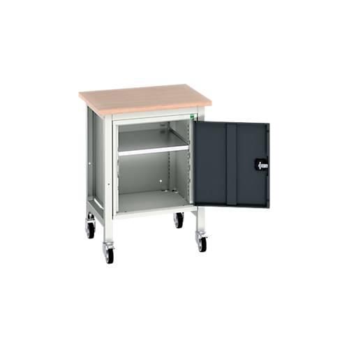 Mobile Werkbank Bott verso, Multiplex-Platte, 1 Tür & 1 Ablageboden, Rollen, B 700 x T 600 x H 930 mm, RAL 7035 Lichtgrau / Anthrazitgrau