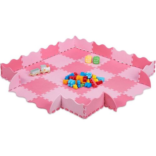 Puzzlematte 36-teilig, eva Schaumstoff, schadstofffrei, 1,4 m², Spielmatte mit Rand, Kinder Matte, pink/rosa - Relaxdays