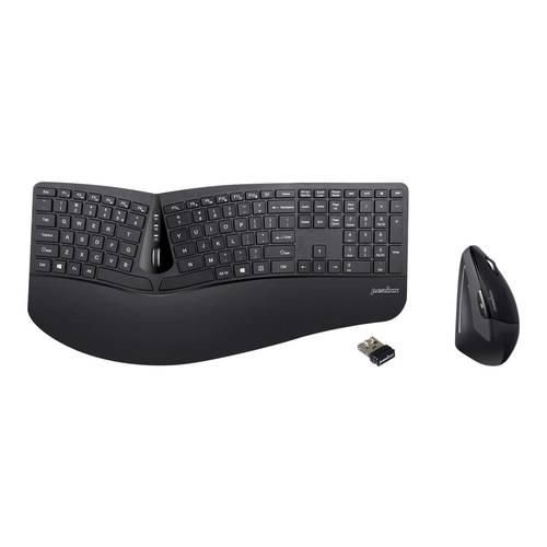 Perixx PERIDUO-605BDE Funk Tastatur, Maus-Set Deutsch, QWERTZ Schwarz Ergonomisch, Multimediatasten, Handballenauflage