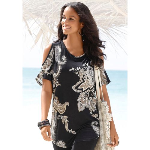 LASCANA Longshirt, mit Cut-outs an den Schultern, Alloverprint, Shirtkleid, schulterfrei