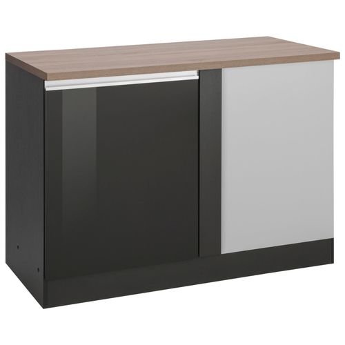 Eckunterschrank KOCHSTATION "KS-Ohio", grau (grau hochglanz, grafit), B:120cm H:85cm T:60cm, Schränke, Eckunterschrank