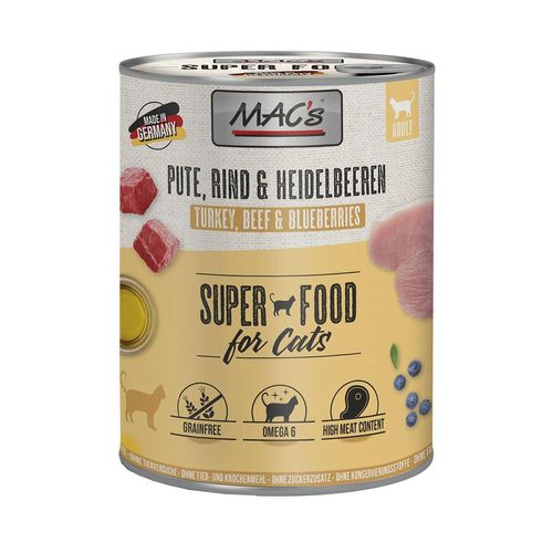 MAC's Cat Fleischmenü Pute, Rind und Heidelbeeren 12x800g