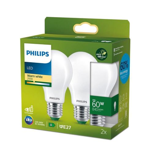 Philips LEDclassic E27 Leuchtmittel, 4 Watt, matt, Doppelpack, 8720169275072,