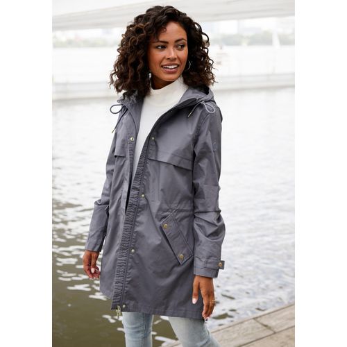 Outdoorjacke FRENCH CONNECTION Gr. XS (32/34), blau Damen Jacken Saumschlitz mit Druckknöpfen auf der Rückseite