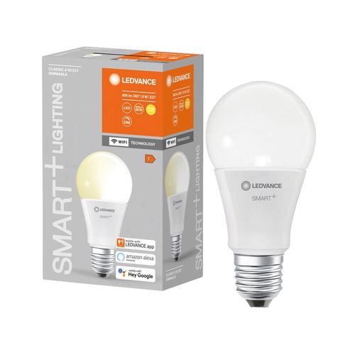 LEDVANCE LED-Lampe SMART+ WiFi Classic, A60, E27, EEK: F, 9 W, 806 lm, 2700 K, Smart