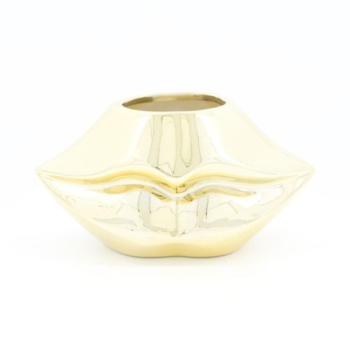 Goldfarbene Read My Lips Vase in Lippenform aus Keramik 21cm