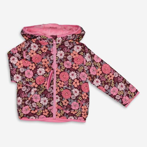 Pinke Jacke mit Blumenmuster und Plüschfutter