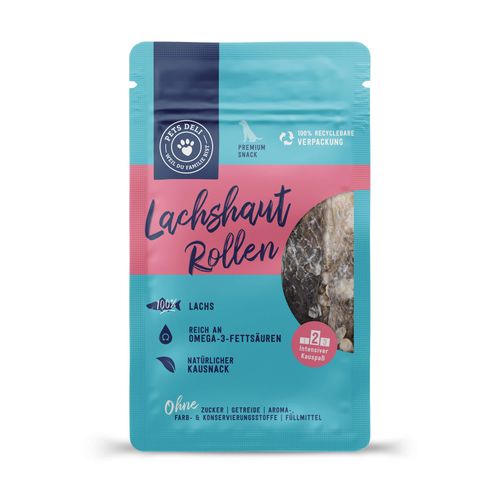 Snacks für Hunde - Lachshautrollen - getreidefrei, zuckerfrei - 90g von Pets Deli