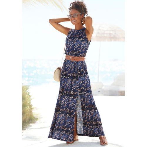 Maxikleid VIVANCE, Damen, Gr. 40, N-Gr, bunt (blau, rosé bedruckt), Jersey, Obermaterial: 100% Viskose, bedruckt, modisch, figurumspielend bodenlang, Rundhals, ohne Ärmel, Kleider, mit Seitennahttaschen und Schlitz, lockeres Sommerkleid, Strandkleid