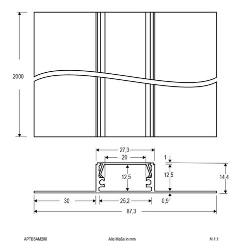 Alu Trockenbauprofil 200cm mit opaler Abdeckung