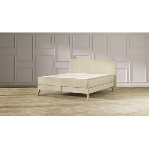 Emma Elite Boxspringbett - Beige - 160x200 cm - Kopfteil Streifen - Natur Füße