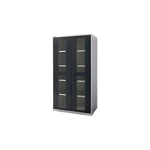 Schäfer Shop Genius Flügeltürenschrank FS, Stahl, Sichtfenster, Lüftungslöcher, B 1055 x T 620 x H 1950 mm, 5 OH, Weißalu/Anthrazitgrau, bis 500 kg