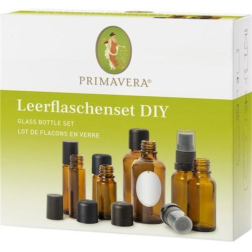 Primavera Aromatherapie Ätherische Öle Leerflaschenset 2 x 50 ml Flasche mit Ausgießer + 2 x 20 ml Sprühflasche + 2 x 10 ml Roll-On + 2 x 10 ml Fläschchen mit Tropfeinsatz