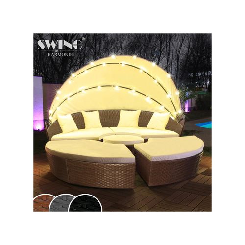 Swing&Harmonie LED - Sonneninsel Rattan Lounge Polyrattan Sitzgruppe Liege Insel inkl. Abdeckcover - versch. Ausführungen