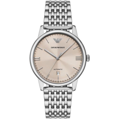 Automatikuhr EMPORIO ARMANI Armbanduhren silberfarben (silberfarben, weiß) Herren Armbanduhr, Herrenuhr, Mechanische Uhr, Edelstahlarmband, analog, Tag