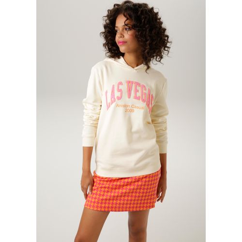 Sweatshirt ANISTON CASUAL Gr. 36, bunt (sand, rosa, orange) Damen Sweatshirts mit aufgestickter 