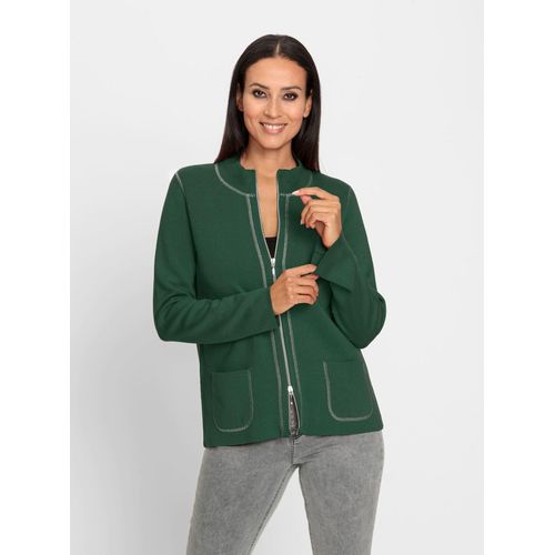 Strickjacke HEINE, Damen, Gr. 38, grün (moos), 50% Baumwolle, 50% Polyacryl, unifarben, Langarm, Strickjacken