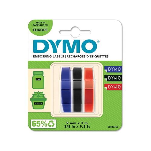 DYMO Prägeband | blau, rot und schwarz | 9 mm x 3 m | 3 Stück