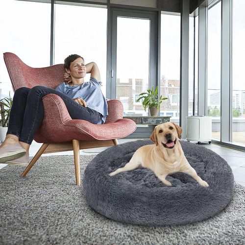 Vingo Hundebett Hundebetten Katzenbett Hundekissen Plüsch Schlafplatz Hunde Haustierbett dunkelgrau 60cm