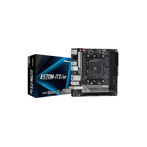 ASRock A520M-ITX/ac - AMD - Socket AM4 - 3rd Generation AMD Ryzen™ 3 - 3rd Generation AMD Ryzen 5 - 2nd Generation AMD Ryzen™ 7 - 3rd... - DDR4-SDRAM - 64 GB - DIMM