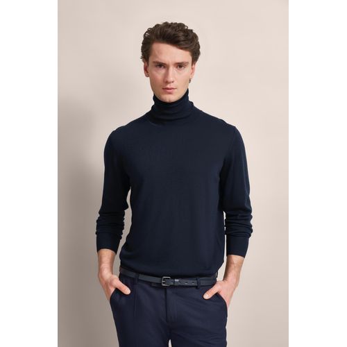 Rollkragenpullover BUGATTI, Herren, Gr. XXL, blau (marine), 100% Wolle, unifarben, casual, regular fit, ohne Ausschnitt, Langarm Rippbündchen, Pullover, aus 100 % Merinowolle