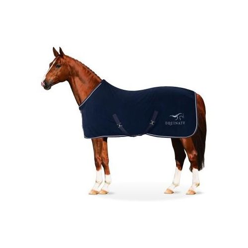 Equinate Abschwitzdecke Arizona aus Polar Fleece mit Kreuzbegurtung und Zierkordeln navy 1,55 m