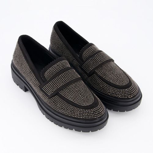 Schwarze Loafer mit Ziersteinen