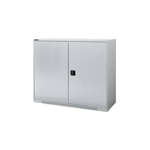 Schäfer Shop Genius Flügeltürenschrank FS, Stahl, mit Belüftungslöchern, B 1343 x T 520 x H 1105 mm, 3 OH, Weißalu/Weißalu, bis 450 kg