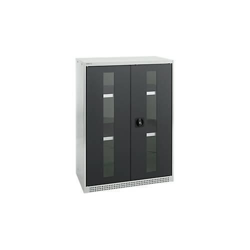 Schäfer Shop Genius Flügeltürenschrank FS, Stahl, Sichtfenster, Lüftungslöcher, B 810 x T 520 x H 1105 mm, 3 OH, Lichtgrau/Anthrazitgrau, bis 180 kg