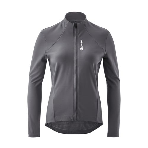 Radtrikot GONSO "SITIVO TRIKOT THERM W" Gr. 44, grau Damen Trikots Fahrradtrikot langarm, isolierendes Full-Zip Trikot, Tight Fit