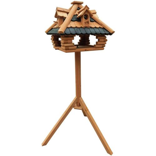 Vogelfutterhaus 115 cm mit Ständer, Vogelhaus aus Holz, wetterfestes Vogelfutterhäuschen mit Dreifuß, Futterhäuschen für Vögel - Toboli