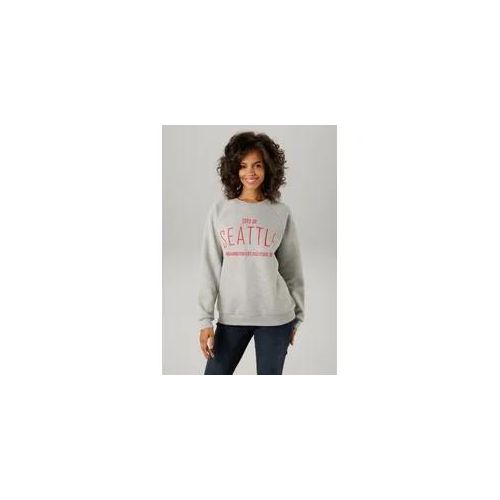 Sweatshirt ANISTON CASUAL Gr. 40, grau (hellgraumeliert-rot) Damen Sweatshirts mit gesticktem SEATTLE-Schriftzug