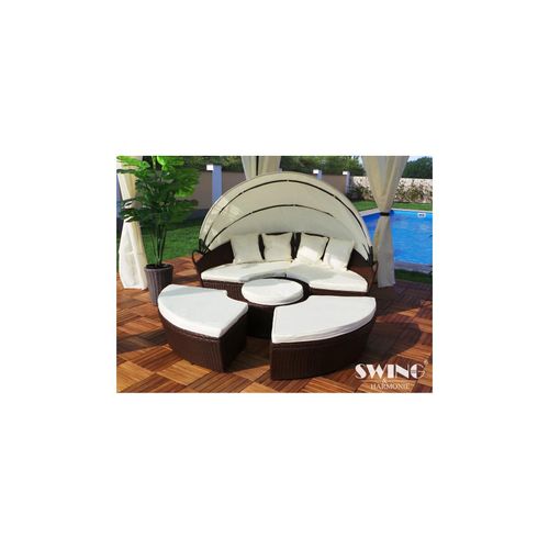 Swing&Harmonie LED - Sonneninsel Rattan Lounge Polyrattan Sitzgruppe Liege Insel inkl. Abdeckcover - versch. Ausführungen