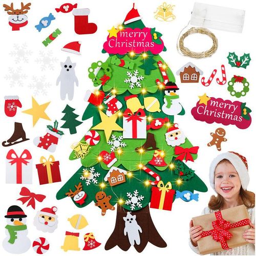 Weihnachtsbaum Filz, 33 pcs Filz Weihnachtsbaum Kinder, diy Filz Weihnachtsbaum, Mit Led Lichter Für Kinder Weihnachten Geschenk Filz Weihnachtsbaum