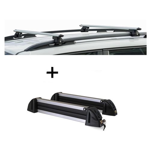Relingträger CRV135 + Skiträger / Snowboardträger / Skihalter Alu 4 Paar Ski kompatibel mit Fiat Panda II 03-12
