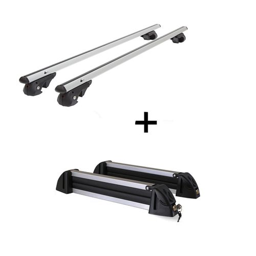 Relingträger VDP004 XL + Skiträger / Snowboardträger / Skihalter Alu 4 Paar Ski kompatibel mit Volvo XC90 2002-2014