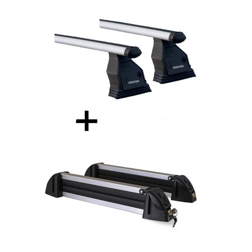 Dachträger Menabo Tema + Skiträger / Snowboardträger / Skihalter Alu 4 Paar Ski kompatibel mit Mercedes B-Klasse W245 2005-2011