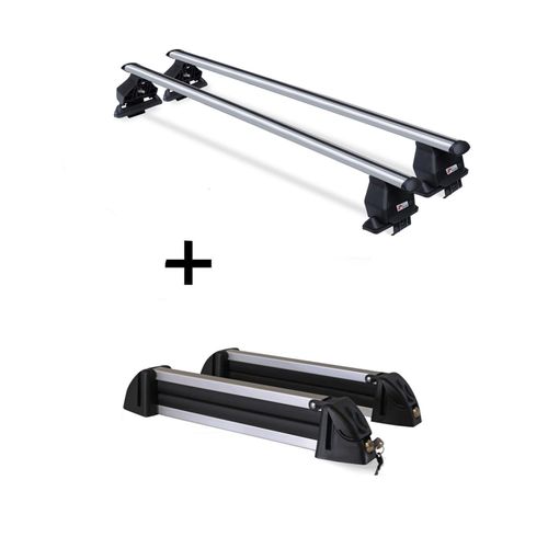 Dachträger Menabo Tema + Skiträger / Snowboardträger / Skihalter Alu 4 Paar Ski kompatibel mit VW Golf IV (Schrägheck 5 Türer) 1997-2004