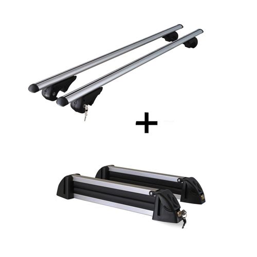 Relingträger Rio 135 + Skiträger / Snowboardträger / Skihalter Alu 4 Paar Ski kompatibel mit Volvo XC90 2002-2014