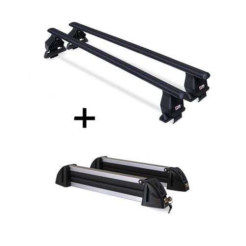 Dachträger Menabo Tema Stahl + Skiträger / Snowboardträger / Skihalter Alu 4 Paar Ski kompatibel mit Opel Insignia 09-17