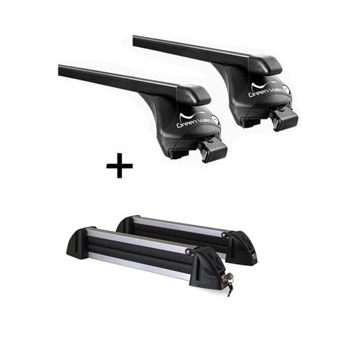 Relingträger Quick Stahl L + Skiträger / Snowboardträger / Skihalter Alu 4 Paar Ski kompatibel mit Volvo XC90 ab 2015