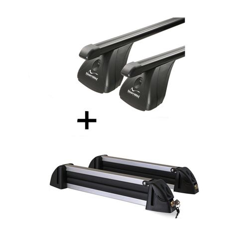 Dachträger VDP Stahl + Skiträger / Snowboardträger / Skihalter Alu 4 Paar Ski kompatibel mit Opel Combo 3 Türer 2001-2012
