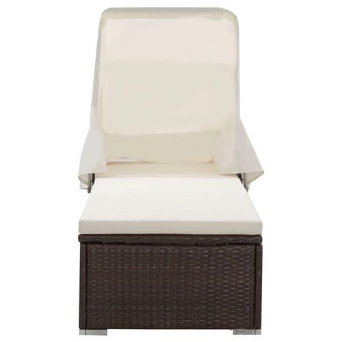 vidaXL Sonnenliege mit Sonnenschutz und Auflagen Poly Rattan Braun