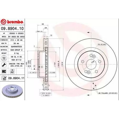 BREMBO Bremsscheibe RENAULT 09.8904.11 7701208130,7701210178,8200266743 Bremsscheiben,Scheibenbremsen