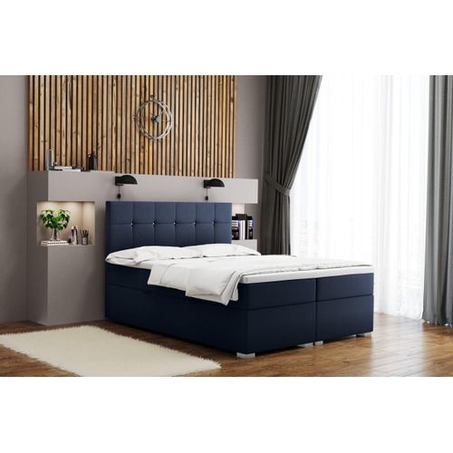 Kaiser Möbel Boxspringbett mit matratze und bettkasten, Schlafbett LINDT stoff Velvet Marineblau 160x200 cm
