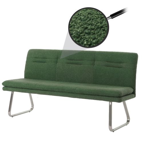 Sitzbank HWC-H70, Esszimmerbank Bank Polsterbank, Lehne Stoff/Textil Bouclé Edelstahl gebürstet 180cm grün
