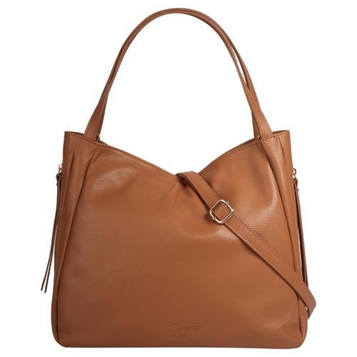 Umhängetasche SAMANTHA LOOK, Damen, Gr. B/H/T: 35cm x 30cm x 14cm onesize, braun (cognac), Leder, clean, Taschen, echt Leder, Made in Italy