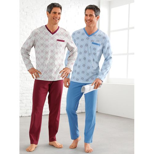 Schlafanzug KINGS CLUB, Herren, Gr. 48/50, bunt (blau, bordeaux), 100% Baumwolle, Homewear-Sets