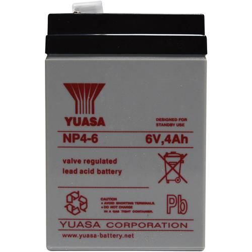 Yuasa NP4-6 NP4-6 Bleiakku 6 V 4 Ah Blei-Vlies (AGM) (B x H x T) 70 x 106 x 47 mm Flachstecker 4.8 mm Wartungsfrei