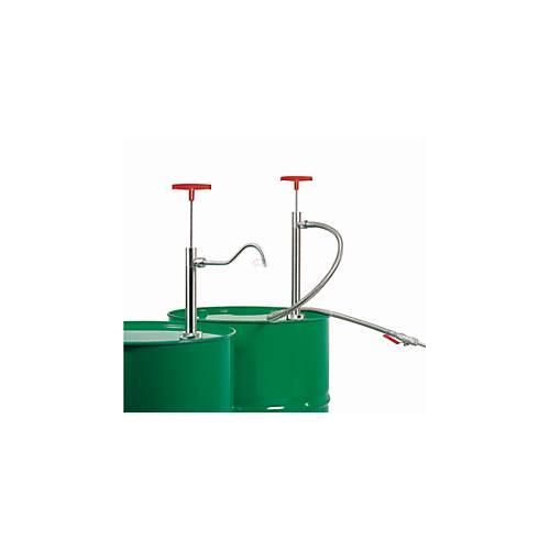 Fasspumpe, 0,22 l/Hub, Edelstahl, Eintauchtiefe 360 mm, 1,2 m PVC-Schlauch und Absperrhahn, für entzündbare Flüssigkeiten